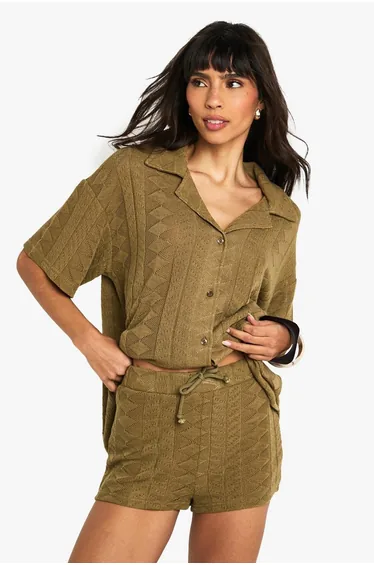 Mix and Match Crochet Textured Patterned Short - khaki