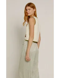 Cream Cherry Embroidered Waistcoat - 1