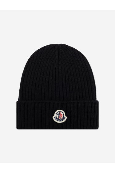 Moncler Enfant Boys Wool Knit Beanie Hat in Black