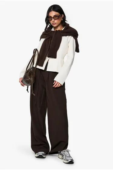 Button Detail Fitted Cinched Blazer - ecru