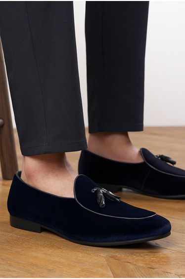 Finley Navy Velvet Tassel Loafer Classic Formal Dress Shoes