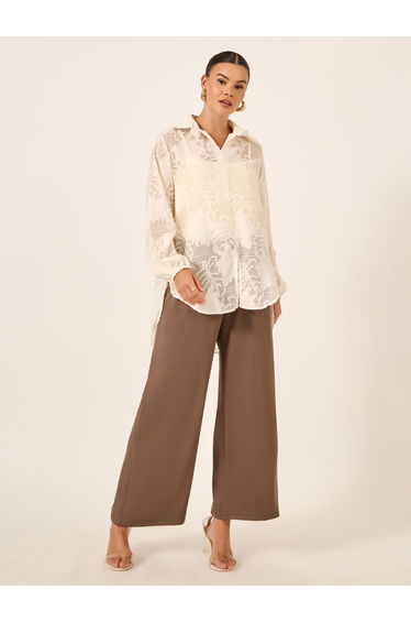 Floral Burn Out Textured Spread Collar Shirt