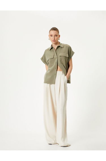 Short Sleeve Shirt Pocketed Buttoned Modal Blended