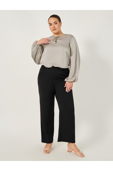 Plus Size Balloon Sleeve Blouse with Tie Up Neck Detail