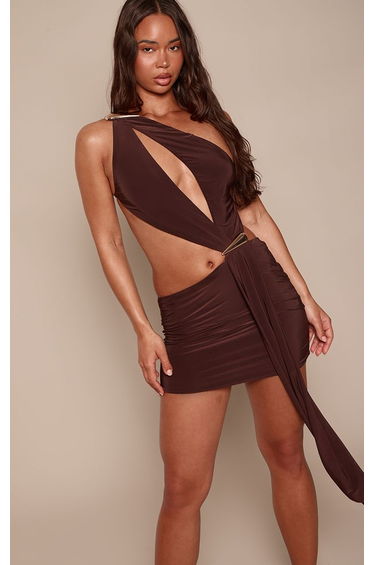 Brown Double Layer Trim Detail Mini Dress
