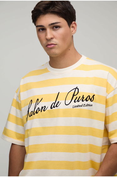 Oversized Embroidered Stripe T-Shirt - yellow