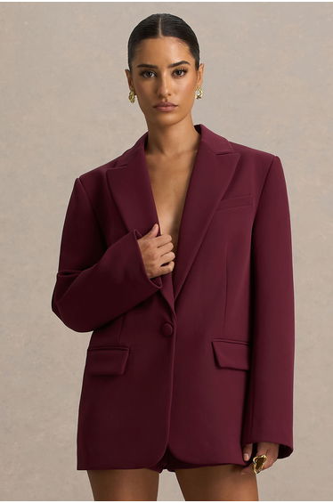 Katherine | Burgundy Plunge-Neck Tailored Blazer