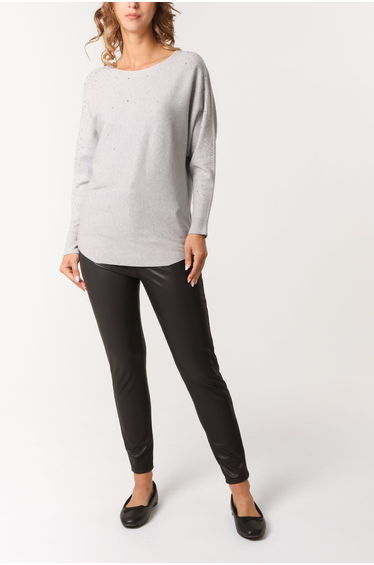 Long Sleeve Diamante Detailed Batwing Jumper