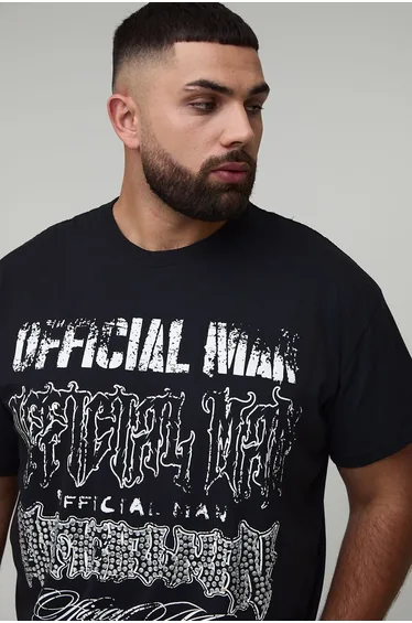Plus Oversized Rhinestone Official Man Tour Washed Print T-Shirt - charcoal