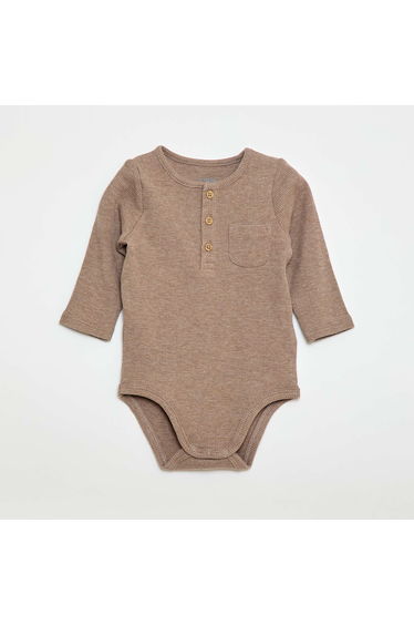 Long-sleeved Waffle Knit Bodysuit BROWN