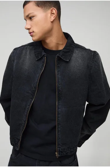 Harrington Washed Black Denim Jacket - washed black