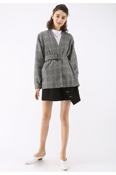 Modern Refined Check Tweed Blazer in Grey