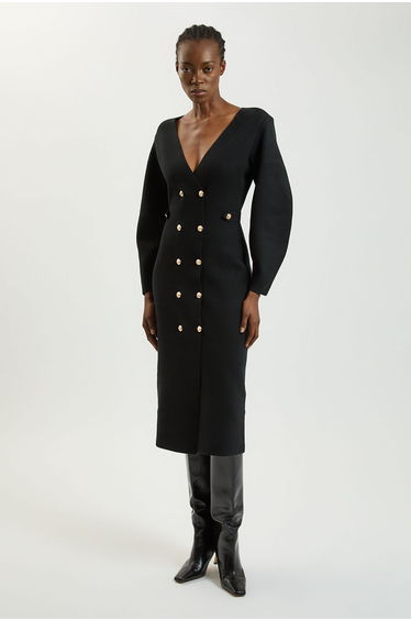 Wool Look Military Double Breasted Knitted Dress
