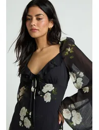 Floral Chiffon Ruffle Maxi Dress - black - 3