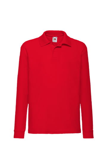 Fruit Of The Loom Childrens Long Sleeve 65/35 Pique Polo / Childrens Polo Shirts (Pack of 2) - Red