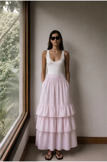 Elastic-Waisted Beaded Skirt