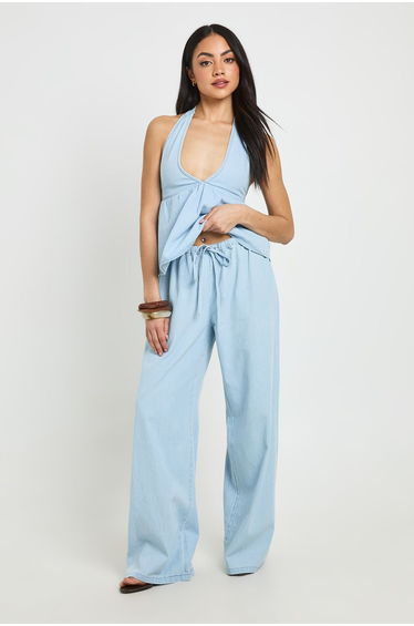 Chambray Halterneck Swing Top - light wash