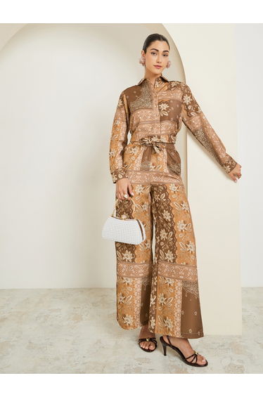Printed Shirt and Wide Leg Pants Co-ords