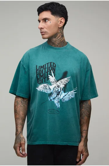 Tall Oversized Washed Dove Graphic T-Shirt - green