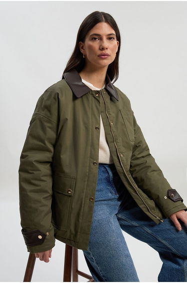 Quilted Contrast Collar Barn Jacket