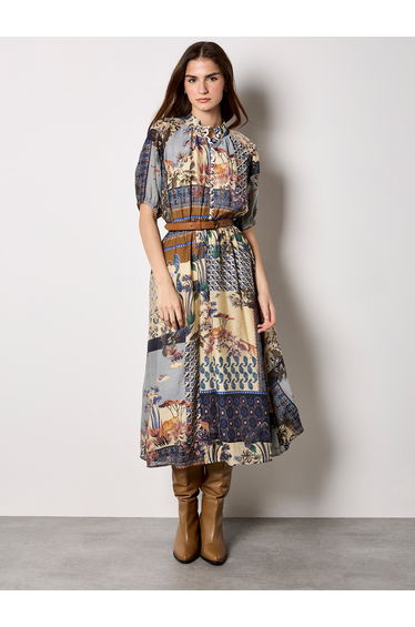 Patchwork Print Midi Dress