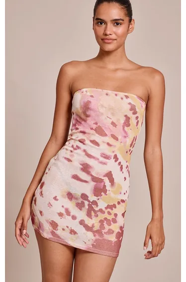 Multi Abstract Print Onion Skin Bandeau Mini Dress