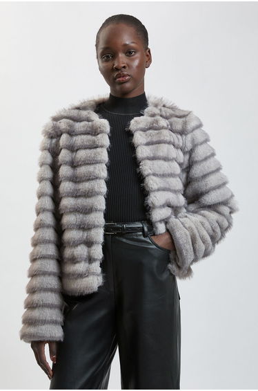 Faux Fur Panelled Long Sleeve Jacket