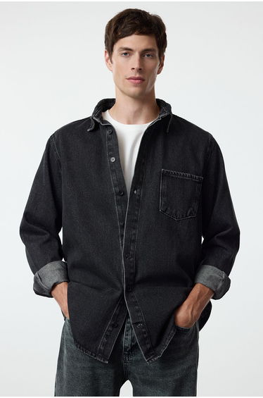 Men's Anthracite Regular Fit Denim Jeans Shirt Jacket