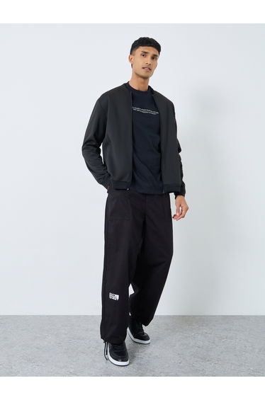 Men Black Number Print Zip-Up Bomber Jacket
