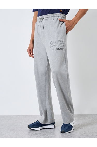 Men Grey Embossed Interlock Relaxed Joggers