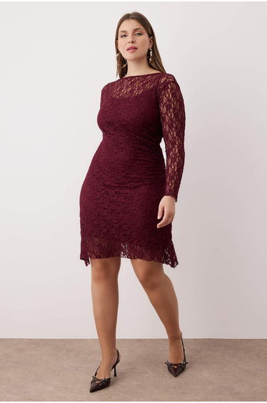 Teen Plum Lace Knit Plus Size Dress