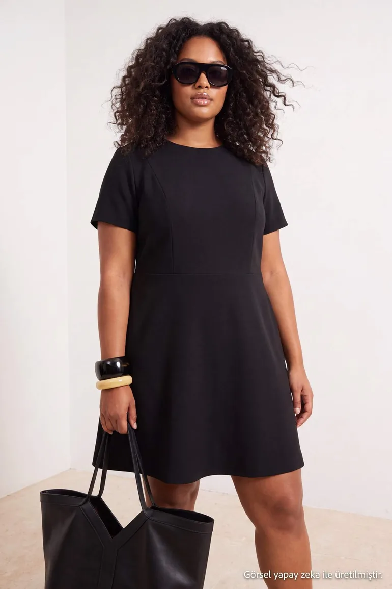 Black Woven Plus Size Dress - 1