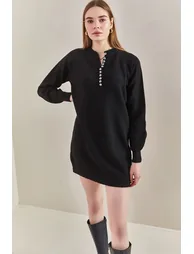 Women's Striped Buttoned Soft Sweater Dress - 4