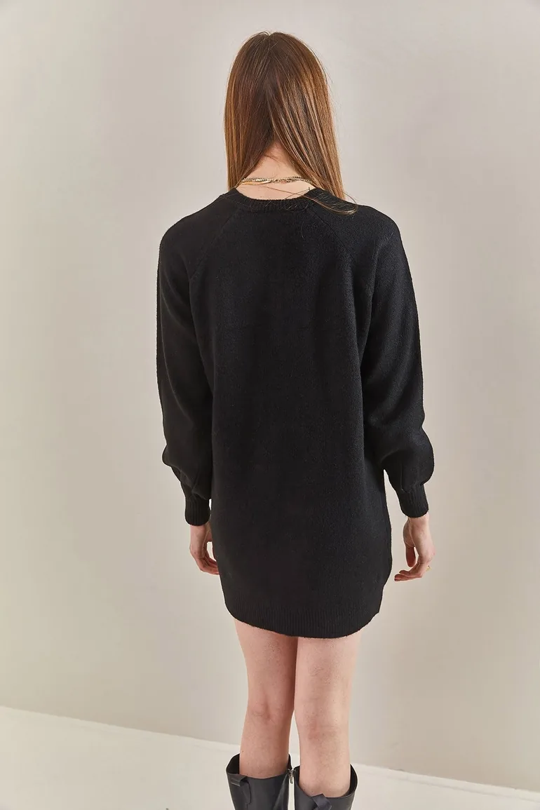 Women's Striped Buttoned Soft Sweater Dress - 1