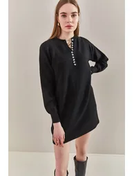 Women's Striped Buttoned Soft Sweater Dress