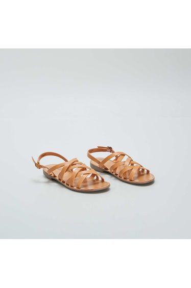Flat strappy sandals BROWN