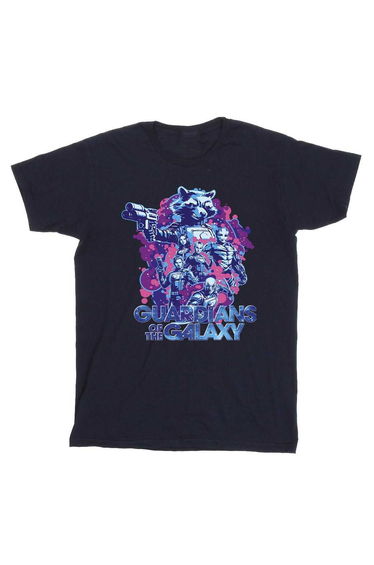 Guardians Of The Galaxy Volume 3 Girls Character Poses Cotton T-Shirt - Navy Blue