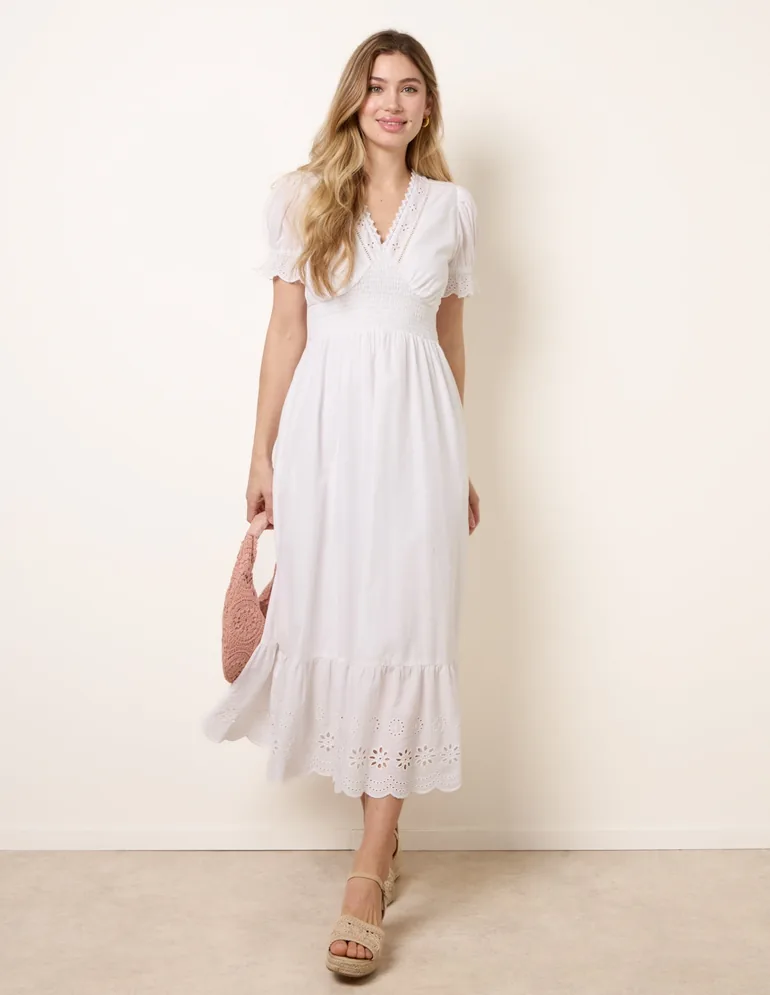Embroidery Detail V-Neck Dress - 2