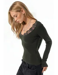 BUSEM Lace Detailed V-Neck Blouse - 1