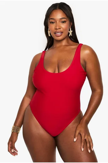 Plus Swimwear Essentials Scoop Swimsuit - red