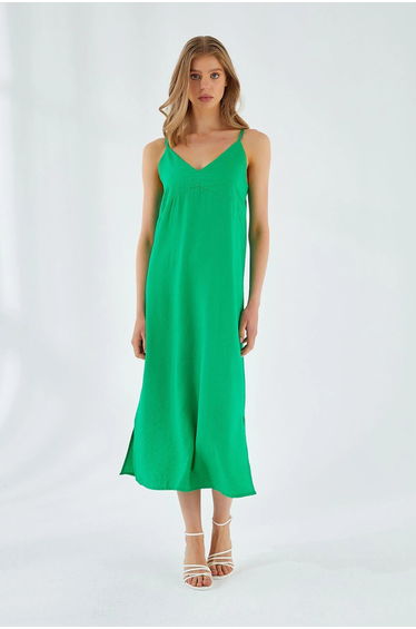 Mixray V-Neck Slit Midi Dress