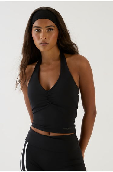 DSGN Studio Sculpt Ruched Front Cut Out Padded Halterneck Top - black