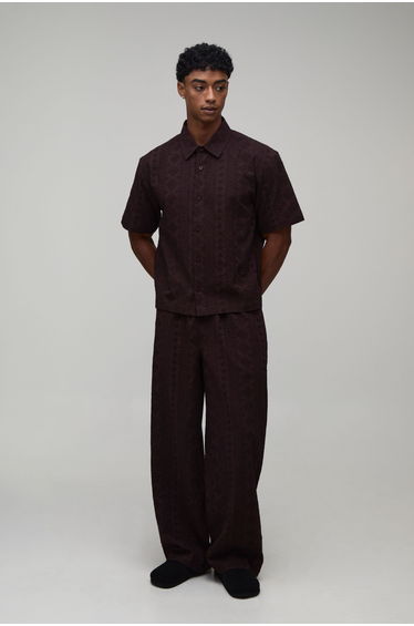 Cotton Embroidered Oversized Boxy Shirt & Extended Drawcord Baggy Trouser Set - chocolate