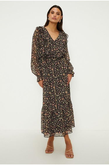 Ditsy Floral Ruffle Tiered Hem Midi Dress