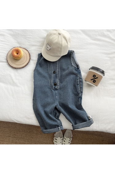 Baby Stripe Top Denim Romper 2-piece Set