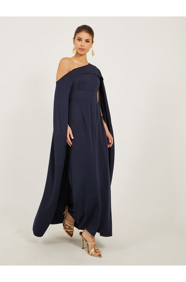 Solid One Shoulder Cape Sleeve Maxi Dress