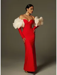 Ifra Off Shoulder Flower Bandage Maxi Dress In Red - 4