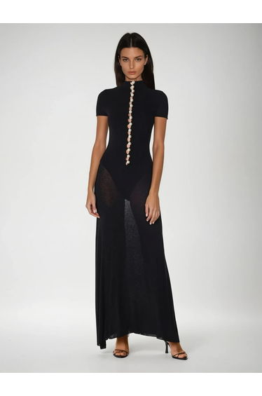 Short Sleeve Pearl Maxi Dress