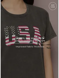 Women Acid Washed Boxy Printed T-Shirt - 5