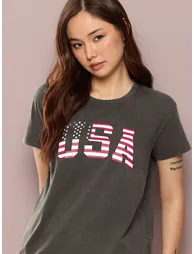 Women Acid Washed Boxy Printed T-Shirt - 1